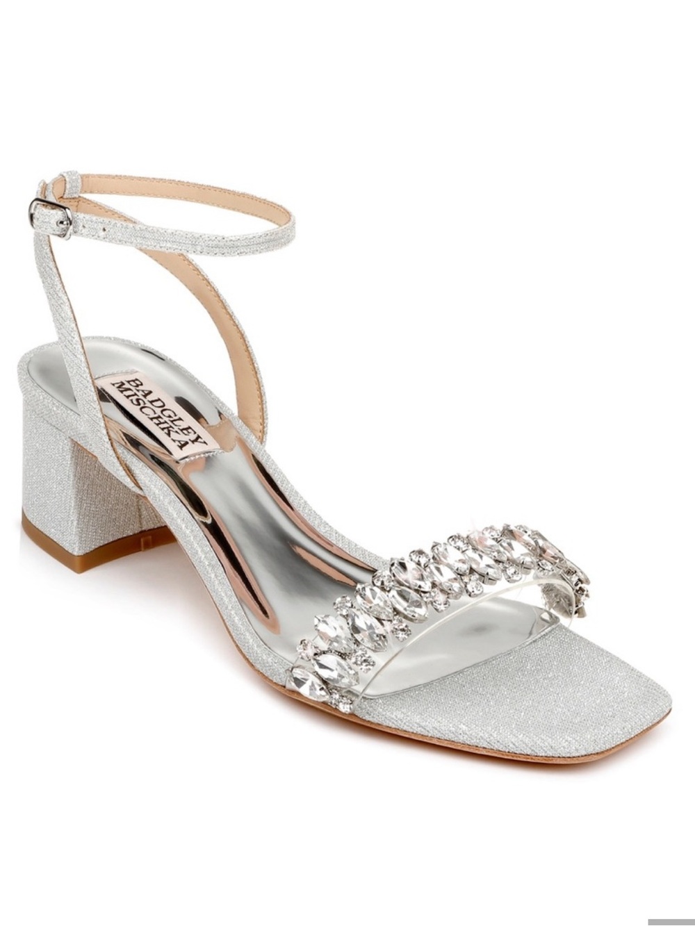 Badgley Mischka Silver Crystal Block Heel Sandal (Harlow) - NEW IN DUST BAG